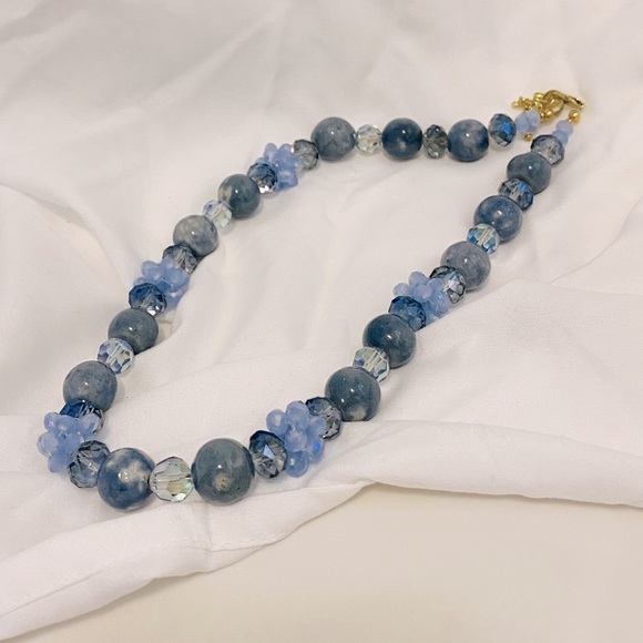 NWT Blue Gemstone Glass & Crystal Handmade Beaded Necklace - Picture 3 of 4